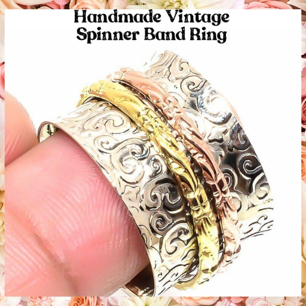 14mm Multi Tone Meditation Spinner Band boho Ring